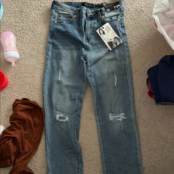 Kendall & Kylie High Rise Distressed Medium Blue Jeans - Picture 1 of 3